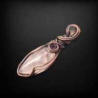 Handmade Copper Wire Wrapped Rose Quartz & Amethyst Pendant, Unique Crystal Jewelry, Love and Healing Gift