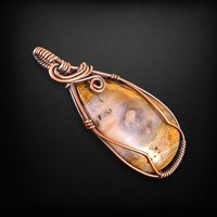 Handmade Copper Wire Wrapped Tan Agate Pendant | Unique Bohemian Jewelry | Antiqued Copper | Gift for Crystal Lovers