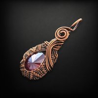 Handmade Copper Wire Wrapped Rhinestone Pendant | Sparkling Wine Red | Unique Gift | Artisan Jewelry
