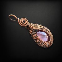 Handmade Copper Wire Wrapped Rhinestone Pendant | Sparkling Wine Red | Unique Gift | Artisan Jewelry