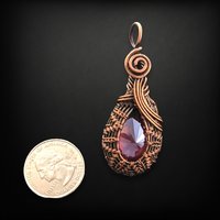 Handmade Copper Wire Wrapped Rhinestone Pendant | Sparkling Wine Red | Unique Gift | Artisan Jewelry