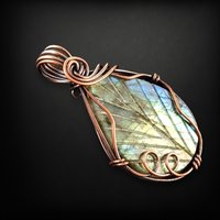 Handmade Copper Wire Wrapped Leaf Carved Labradorite Necklace | Unique Pendant | One-of-a-Kind Jewelry