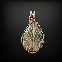 Handmade Copper Wire Wrapped Leaf Carved Labradorite Necklace | Unique Pendant | One-of-a-Kind Jewelry