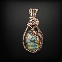 Handmade Copper Wire Wrapped Checkered Labradorite Pendant | Unique Artisan Jewelry | Boho Gift