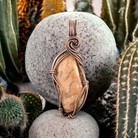 Handmade Copper Wire Wrapped Jasper Pendant, Rustic Patina, Unique Stone Jewelry, Gift for Her, Bohemian Pendant