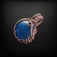 Handcrafted Copper Wire Wrapped Blue Agate Pendant | Unique Boho Jewelry | Calming Stone