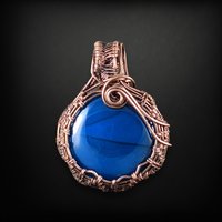 Handcrafted Copper Wire Wrapped Blue Agate Pendant | Unique Boho Jewelry | Calming Stone