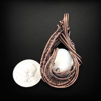 Handmade Copper Wire Wrapped Pendant with White Shell Cabochon | Unique Artisan Jewelry | Boho Necklace Pendant | Gift for Her