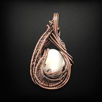 Handmade Copper Wire Wrapped Pendant with White Shell Cabochon | Unique Artisan Jewelry | Boho Necklace Pendant | Gift for Her