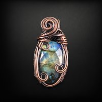 Handmade Copper Wire Wrapped Labradorite Pendant | Checker Cut Gemstone |  Boho Jewelry | Unique Gift for Women |  Antiqued Copper
