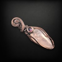 Handmade Copper Wire Wrapped Rose Quartz & Amethyst Pendant, Unique Crystal Jewelry, Love and Healing Gift