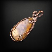 Handmade Copper Wire Wrapped Tan Agate Pendant | Unique Bohemian Jewelry | Antiqued Copper | Gift for Crystal Lovers