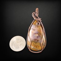 Handmade Copper Wire Wrapped Tan Agate Pendant | Unique Bohemian Jewelry | Antiqued Copper | Gift for Crystal Lovers