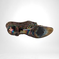 Vintage Old Virginia Black Amethyst Carnival Glass Daisy and Button Cat Glass Shoe
