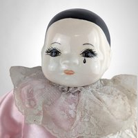Vintage Porcelain Sad Clown Doll in Pink Outfit | Unique Collectible Decor | Charming Home Accent | Perfect Gift for Clown Collectors