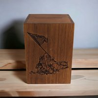Vintage Toystalgia US Marines Wooden Music Box Bank, Military Collectible, Patriotic Decor,  Iwo Jima Scene, Gift for Veteran