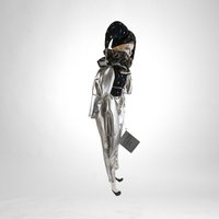 Vintage Silver and Black 17" Harlequin Pierrot Jester Doll