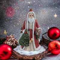 Vintage 11" Hand-Painted Ceramic Santa with Reindeer Figure - Holiday Decor, Christmas Collectible, Retro Festive Figurine