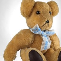 Vintage Tan 16" Teddy Bear with Blue Bow