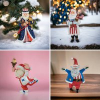 Vintage Patriotic Santa Ornament Lot | 4 Piece Set | Hallmark & Carlton Cards | Christmas Decor | Collectible Ornaments