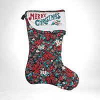 Vintage Handmade Quilted & Cross Stitched 'Merry Christmas' Stocking, 15" Tall, Excellent Condition, Unique Holiday Decor, Gift Idea