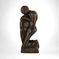1962 Hand Carved Wooden "Thinking Man" Sculpture | Mid Century Modern Art | Abstract Wood Sculpture | 9.5" Tall |  Unique Gift