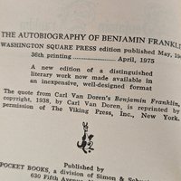 Vintage 1975 Benjamin Franklin Autobiography, Softcover, 36th Printing, Washington Square Press