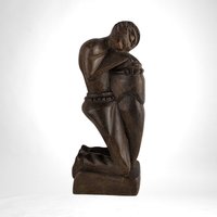 1962 Hand Carved Wooden "Thinking Man" Sculpture | Mid Century Modern Art | Abstract Wood Sculpture | 9.5" Tall |  Unique Gift