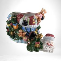 Vintage Santa Claus Cookie Jar | 8" Ceramic Santa with Toys | Christmas Decor | Retro Holiday Kitchenware