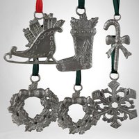 Set of 19 Vintage Pewter Christmas Ornaments | Candy Cane, Wreath, and Stocking Designs | Classic Holiday Decor for Festive Celebrations