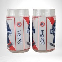 Vintage Pabst Blue Ribbon Beer Glasses, Pair, 5.5" Tall, Excellent Condition, Collectible Barware, Gift for Beer Lovers