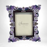 Vintage Sherborne Purple Enamel & Crystal Picture Frame | 3x4 Photo | Ornate Jeweled Frame | Victorian Style Home Decor