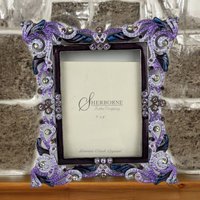 Vintage Sherborne Purple Enamel & Crystal Picture Frame | 3x4 Photo | Ornate Jeweled Frame | Victorian Style Home Decor
