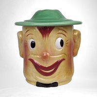 Vintage Block Smiling Oscar Cookie Jar, Ceramic, Collectible, 8" Tall, Excellent Condition, Original Box