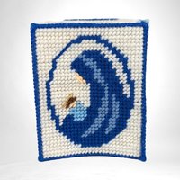 Vintage Handmade Tissue Box Cover | Virgin Mary | Needlepoint | Religious Decor |  Fits Cube Box
