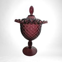 Vintage Purple Glass Candy Dish, Compote with Lid, Pedestal Dish, Diamond Cut Glass,  Amethyst Glassware,  Candy Dish, Home Decor