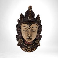 Vintage Green Tara Mask Wall Decor | Ceramic | Tibetan Buddhist Art | Spiritual Decor | 6.5"