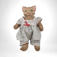 Vintage Cat Doll with Porcelain Head, Soft Body,  Collectible Cat Doll,  Unique Gift,  11 Inch Doll,  Needs Minor Repair