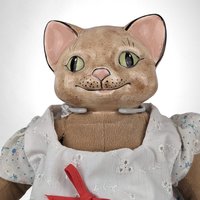 Vintage Cat Doll with Porcelain Head, Soft Body,  Collectible Cat Doll,  Unique Gift,  11 Inch Doll,  Needs Minor Repair