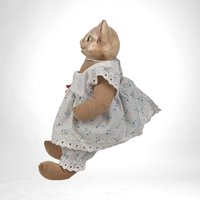 Vintage Cat Doll with Porcelain Head, Soft Body,  Collectible Cat Doll,  Unique Gift,  11 Inch Doll,  Needs Minor Repair
