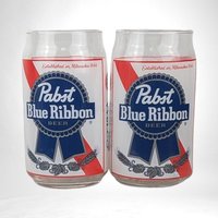 Vintage Pabst Blue Ribbon Beer Glasses, Pair, 5.5" Tall, Excellent Condition, Collectible Barware, Gift for Beer Lovers