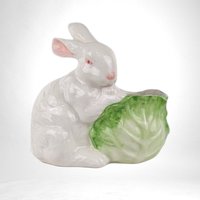 Vintage Dept 56 Bunny and Cabbage Planter | Ceramic Rabbit Planter | Easter Decor | Spring Decor | Garden Decor