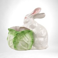 Vintage Dept 56 Bunny and Cabbage Planter | Ceramic Rabbit Planter | Easter Decor | Spring Decor | Garden Decor