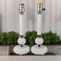 Vintage Pair of Milk Glass Lamps | Mid-Century Modern Lamps | Hobnail Milk Glass | Bedroom Lamps | Nightstand Lamps