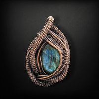 Handmade Labradorite Pendant, Copper Wire Wrapped Gemstone Jewelry, Unique Gift for Women, Oxidized Copper Pendant, Blue Green Labradorite