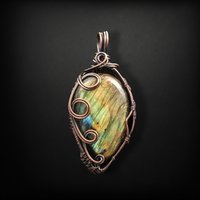 Handmade Labradorite Pendant | Copper Wire Wrapped | Green, Blue & Yellow Hues | 2.5" | Unique Gift