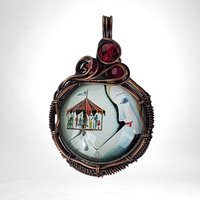 Copper Wire Wrapped Necklace with Female and Carousel Design | Unique Artisan Jewelry | Handmade Statement Piece | Whimsical Fashion