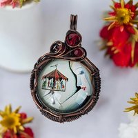 Copper Wire Wrapped Necklace with Female and Carousel Design | Unique Artisan Jewelry | Handmade Statement Piece | Whimsical Fashion
