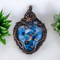 Handmade Copper Wire Wrapped Pendant with Blue Birds | Unique Artisan Jewelry | Nature-Inspired Necklace | Gift for Bird Lovers