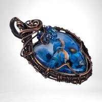 Handmade Copper Wire Wrapped Pendant with Blue Birds | Unique Artisan Jewelry | Nature-Inspired Necklace | Gift for Bird Lovers